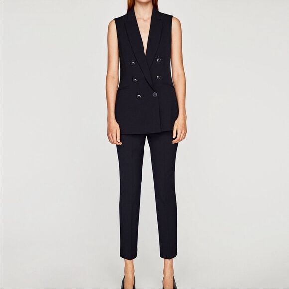 Zara Black Blazer Vest Double Breasted - Picture 2 of 12